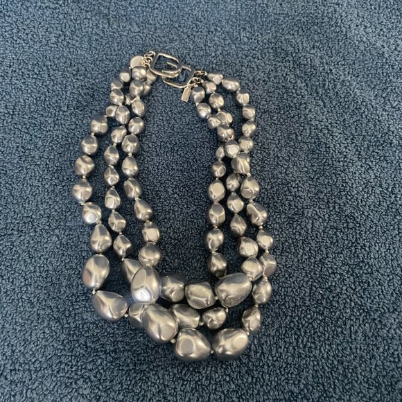 Kenneth Jay Lane Triple Strand Pewter Stone Necklace - Picture 2 of 5